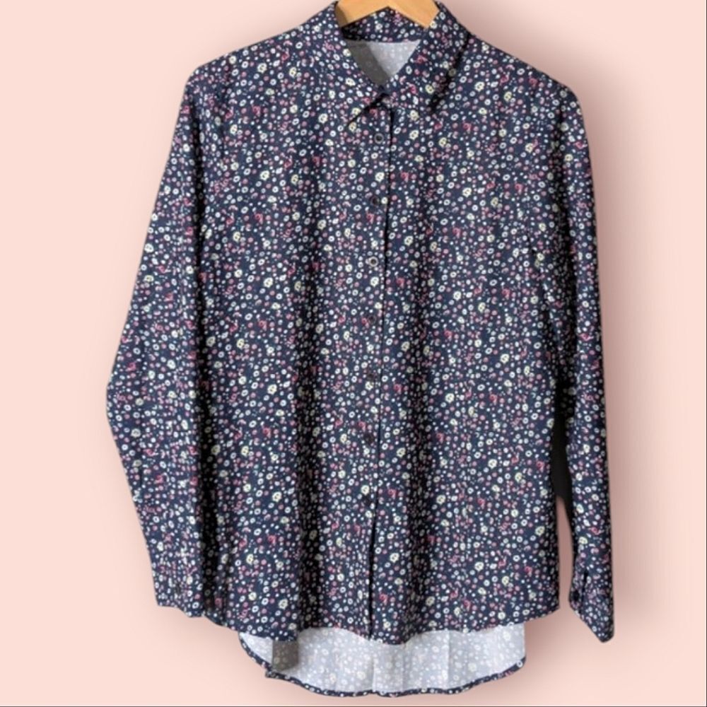Vintage Floral Print Long Sleeve Button Down Oversize Blouse Size M L 10 12 14